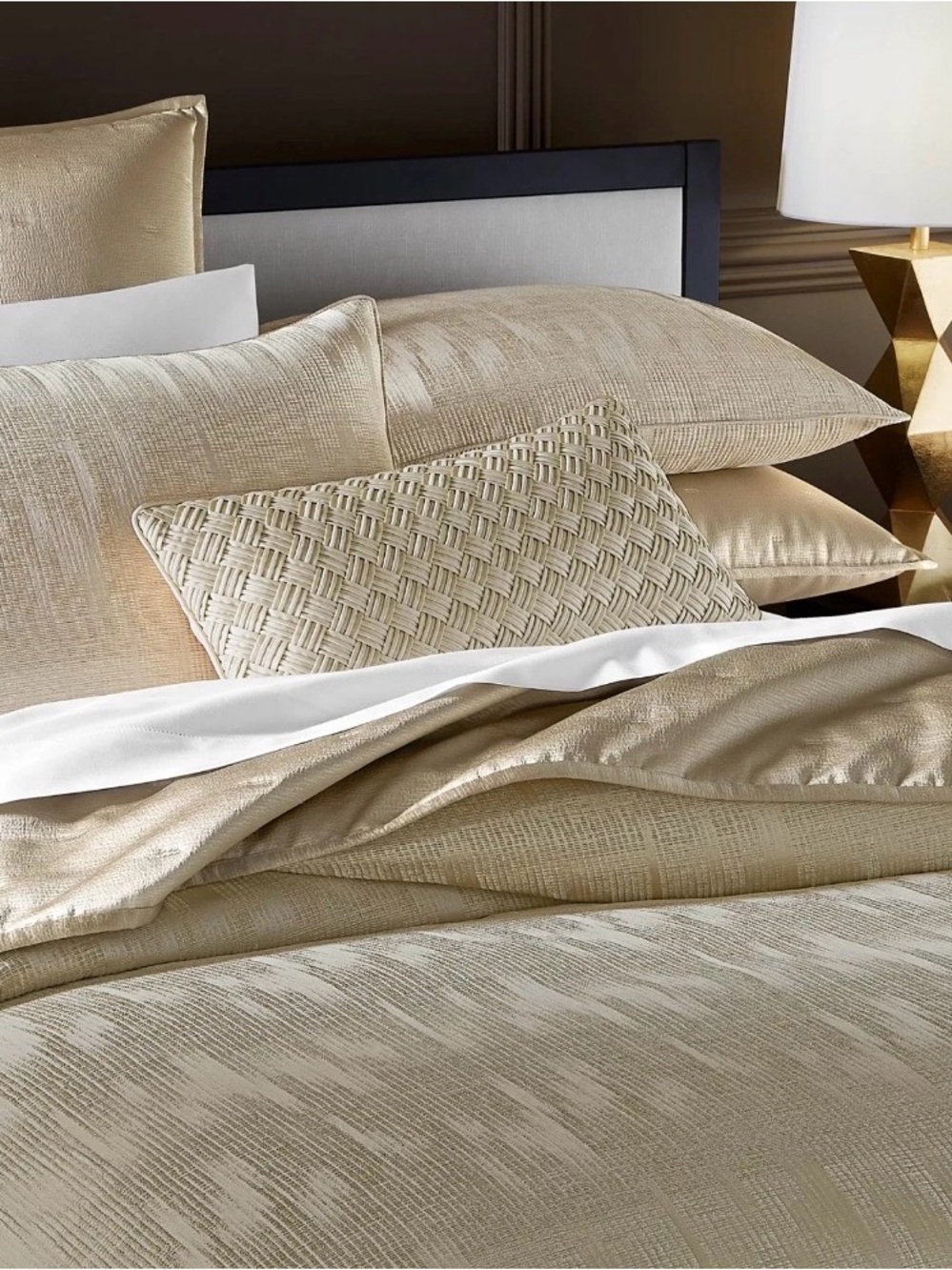 Hotel Collection Gilded Stripe KING Duvet Cover & Pillowshams Set Gold MSRP $550